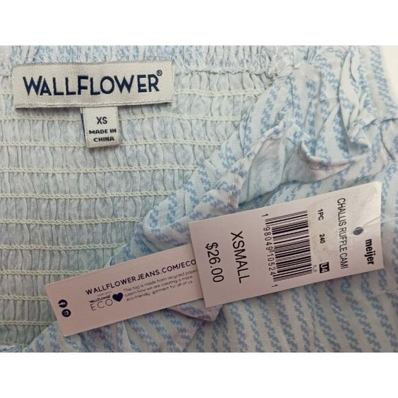 WallFlower Challis Ruffle Cami Tank Top Sleeveless Blouse Women's Sz. XS Blue/Wh - Picture 7 of 7